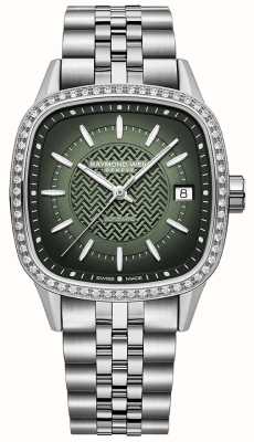 Raymond Weil Freelancer dames automatische 60 diamanten (34,5 mm) groene wijzerplaat / roestvrijstalen armband 2490-STS-52051