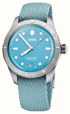 ORIS Divers vijfenzestig suikerspin automatische (38 mm) blauwe wijzerplaat / band van gerecycled textiel 01 733 7771 4055-07 3 19 02S
