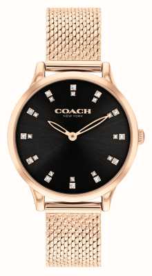 Coach Dames chelsea (32 mm) zwarte wijzerplaat / roségouden roestvrijstalen mesh-armband 14504217