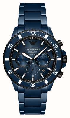 mporio Armani Heren (43 mm) blauwe chronograaf wijzerplaat / blauwe keramische armband AR70009