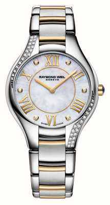 Raymond Weil Noemia quartz (32 mm) witte parelmoer diamanten wijzerplaat / roestvrijstalen en gouden pvd-armband 5132-S1P-00966