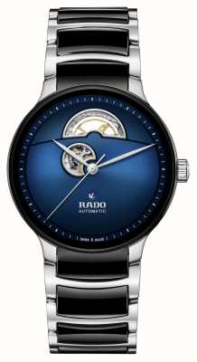 RADO Centrix automatisch open hart (39,5 mm) blauwe wijzerplaat / zwart hightech keramiek en roestvrij staal R30012202
