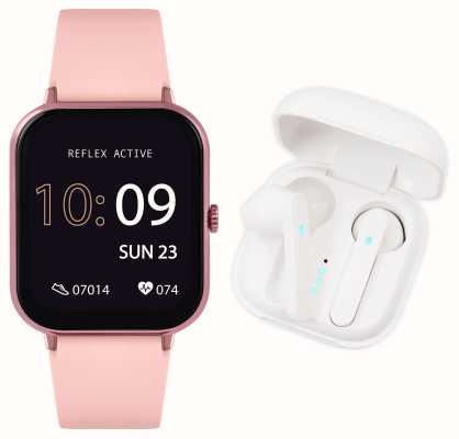 Reflex Active Serie 17 multifunctionele smartwatch + draadloze oordopjesset (39 mm) digitale wijzerplaat / roze siliconen RA17-2162-TWS