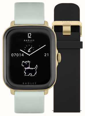 Radley Serie 20 (37 mm) smart calling horloge, set met verwisselbare zwarte siliconen en eucalyptus lederen band RYS20-2126-SET