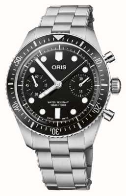 ORIS Divers vijfenzestig chronograaf automatische (40 mm) zwarte wijzerplaat / roestvrijstalen armband 01 771 7791 4054-07 8 20 18