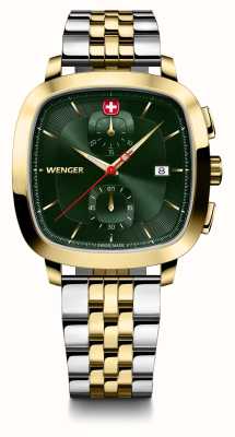 Wenger Heren vintage klassieke chrono (40 mm) groene wijzerplaat / tweekleurige roestvrijstalen armband 01.1933.105