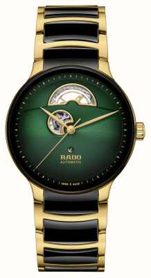 RADO Centrix automatisch open hart (39,5 mm) groene wijzerplaat / zwart hightech keramiek en goud roestvrij staal R30008302