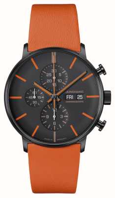 Junghans Vorm een ​​chronoscoop (43 mm) zwart-oranje wijzerplaat / oranje leren band 27/4370.01