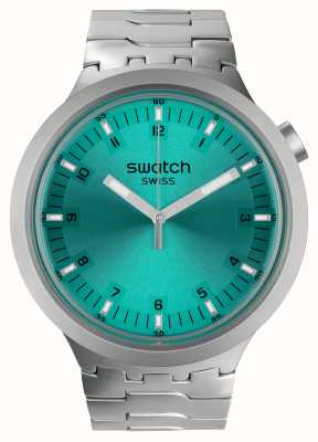 Swatch Grote gewaagde ironische aqua-shimmer (47 mm) turquoise wijzerplaat / roestvrijstalen armband SB07S100G