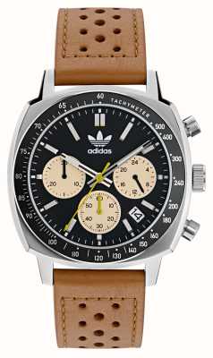 Adidas Master originals one chronograaf (44 mm) zwarte wijzerplaat / bruinbruin leer AOFH23576