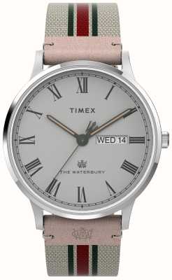 Timex Herenwaterbury (40 mm) grijze wijzerplaat / witte stoffen band TW2V73700