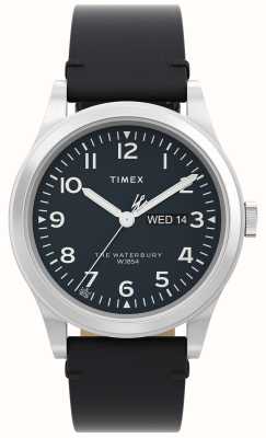 Timex Herenwaterbury (39 mm) zwarte wijzerplaat / zwarte leren band TW2W14700