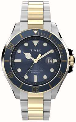 Timex Herenhavenkust (43 mm) blauwe wijzerplaat / tweekleurige roestvrijstalen armband TW2V42000
