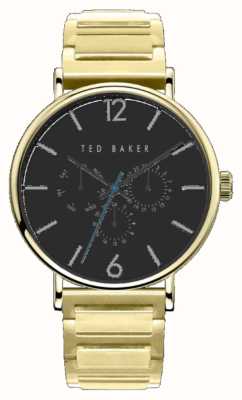 Ted Baker Phylipa-herenarmband (41 mm) met zwarte wijzerplaat en goudkleurige roestvrijstalen armband BKPPGF307