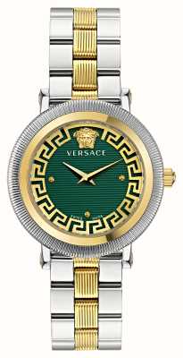 Versace Greca floreren (35 mm) groene wijzerplaat / tweekleurig roestvrij staal VE7F00523