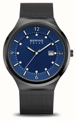 Bering Herenzonne-energie (42 mm) blauwe wijzerplaat / zwarte roestvrijstalen mesh-armband 14442-227