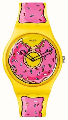 Swatch X the Simpsons Seconds of Sweetness (41 mm) wijzerplaat met donutprint / siliconen band met glazuurprint SO29Z134