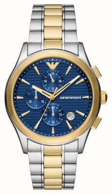 mporio Armani Heren (42 mm) blauwe chronograaf wijzerplaat / tweekleurige roestvrijstalen armband AR11579