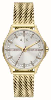 Armani Exchange Grijze wijzerplaat/goudkleurige stalen mesh-armband voor dames (36 mm). AX5274