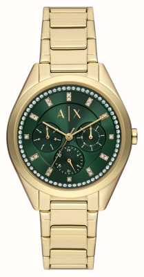 Armani Exchange Dames (38 mm) groene wijzerplaat/goudkleurige roestvrijstalen armband AX5661
