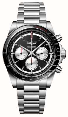 LONGINES Conquest automatische chronograaf (42 mm) zwarte wijzerplaat / roestvrijstalen armband L38354526