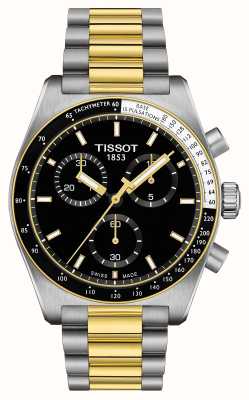 Tissot Pr516 quartz chronograaf (40 mm) zwarte wijzerplaat / tweekleurige roestvrijstalen armband T1494172205100