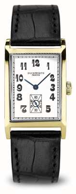 Duckworth Prestex Centenary 18kt gouden limited edition (24 mm) witte rechthoekige wijzerplaat / zwart lederen band D100-02-A