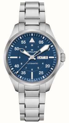 Hamilton Kaki luchtvaartpiloot automatische dag-datum (42 mm) blauwe wijzerplaat / roestvrijstalen armband H64635140