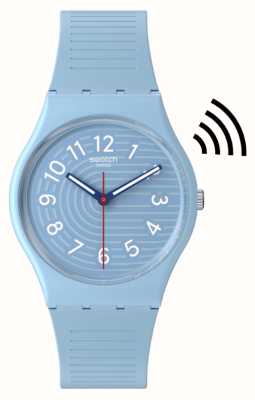 Swatch Trendy lijnen in de lucht betalen! (34 mm) blauwe wijzerplaat / blauwe siliconen band SO28S104-5300