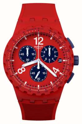 Swatch Voornamelijk rode (42 mm) rode en blauwe chronograaf wijzerplaat / rode siliconen band SUSR407