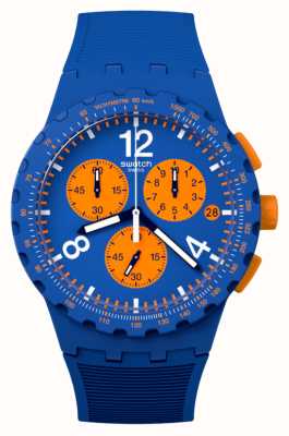 Swatch Voornamelijk blauwe (42 mm) blauwe en oranje chronograaf wijzerplaat / blauwe siliconen band SUSN419