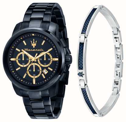 Maserati Succeso horloge- en armbandcadeauset voor heren (44 mm) blauwe wijzerplaat / blauwe roestvrijstalen armband R8873621042