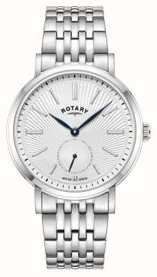 Rotary Dress kleine seconde quartz (37 mm) witte guilloché wijzerplaat / roestvrijstalen armband GB05320/29