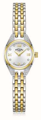 Rotary Traditionele diamantkwarts (20 mm) zilveren wijzerplaat / tweekleurige roestvrijstalen armband LB05141/21/D