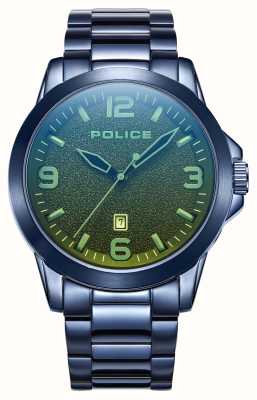 Police Klifkwarts datum (47 mm), zwarte wijzerplaat, gekleurd glas / blauwe roestvrijstalen armband PEWJH2194503