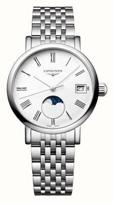 LONGINES De Longines elegante collectie maanfase quartz (30 mm) mat witte wijzerplaat / roestvrijstalen armband L43304116