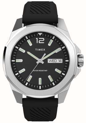 Timex Essex ave day-date (46 mm) zwarte wijzerplaat / zwarte rubberen band TW2W42900
