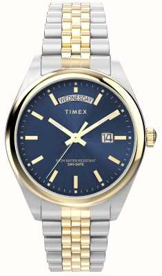 Timex Legacy dag-datum (41 mm) blauwe sunray wijzerplaat / tweekleurige roestvrijstalen armband TW2W42600
