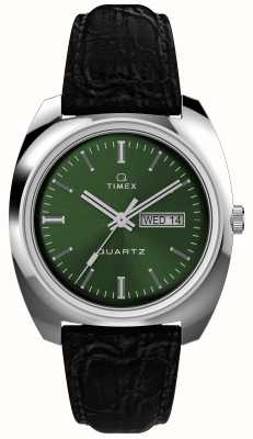 Timex Q timex 1978 dag-datum (37 mm) groene sunray wijzerplaat / zwart lederen band TW2W44700