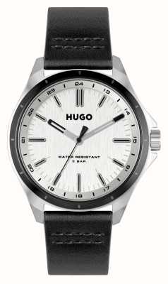 HUGO Heren #complete (42 mm) zilveren wijzerplaat / zwarte leren band 1530325