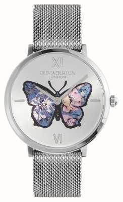 Olivia Burton Kenmerkende vlinder (35 mm) zilveren vlinderwijzerplaat / roestvrijstalen mesh-armband 24000146