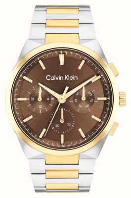 Calvin Klein Herenonderscheiding (44 mm) bruine wijzerplaat / tweekleurige roestvrijstalen armband 25200442