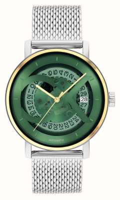 Calvin Klein Iconische automatische (40 mm) groene skeleton wijzerplaat/roestvrijstalen mesh-armband voor heren 25300005