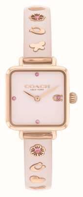 Coach Damescass (22 mm) roze vierkante wijzerplaat / roze hars roségoudkleurige roestvrijstalen armband 14504309