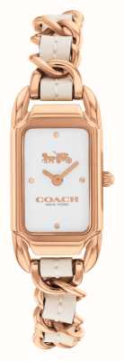 Coach Dames cadie witte rechthoekige wijzerplaat / wit leren roségouden roestvrijstalen armband 14504283