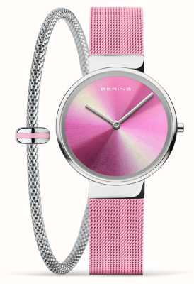 Bering Klassieke cadeauset voor dames (31 mm) roze wijzerplaat / roze stalen mesh-armband 19031-999-GWP