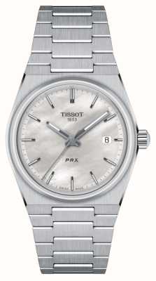 Tissot Prx quartz (35 mm) witte parelmoeren wijzerplaat / roestvrijstalen armband T1372101111100