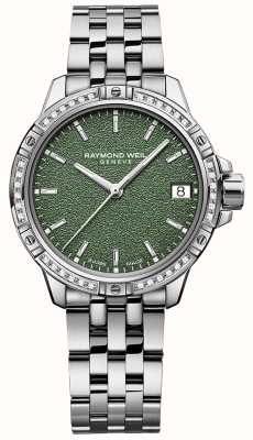 Raymond Weil Tango klassieke diamanten quartz (30 mm) groene matte wijzerplaat / roestvrijstalen armband 5960-STS-52061