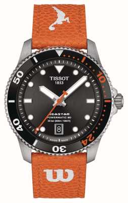 Tissot Seastar Wilson Wnba speciale editie automatische (40 mm) zwarte wijzerplaat / witte en oranje synthetische banden T1208071705100