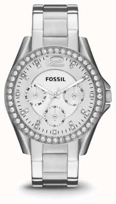 Fossil Riley dames | zilveren wijzerplaat | kristallen set | roestvrijstalen armband ES3202